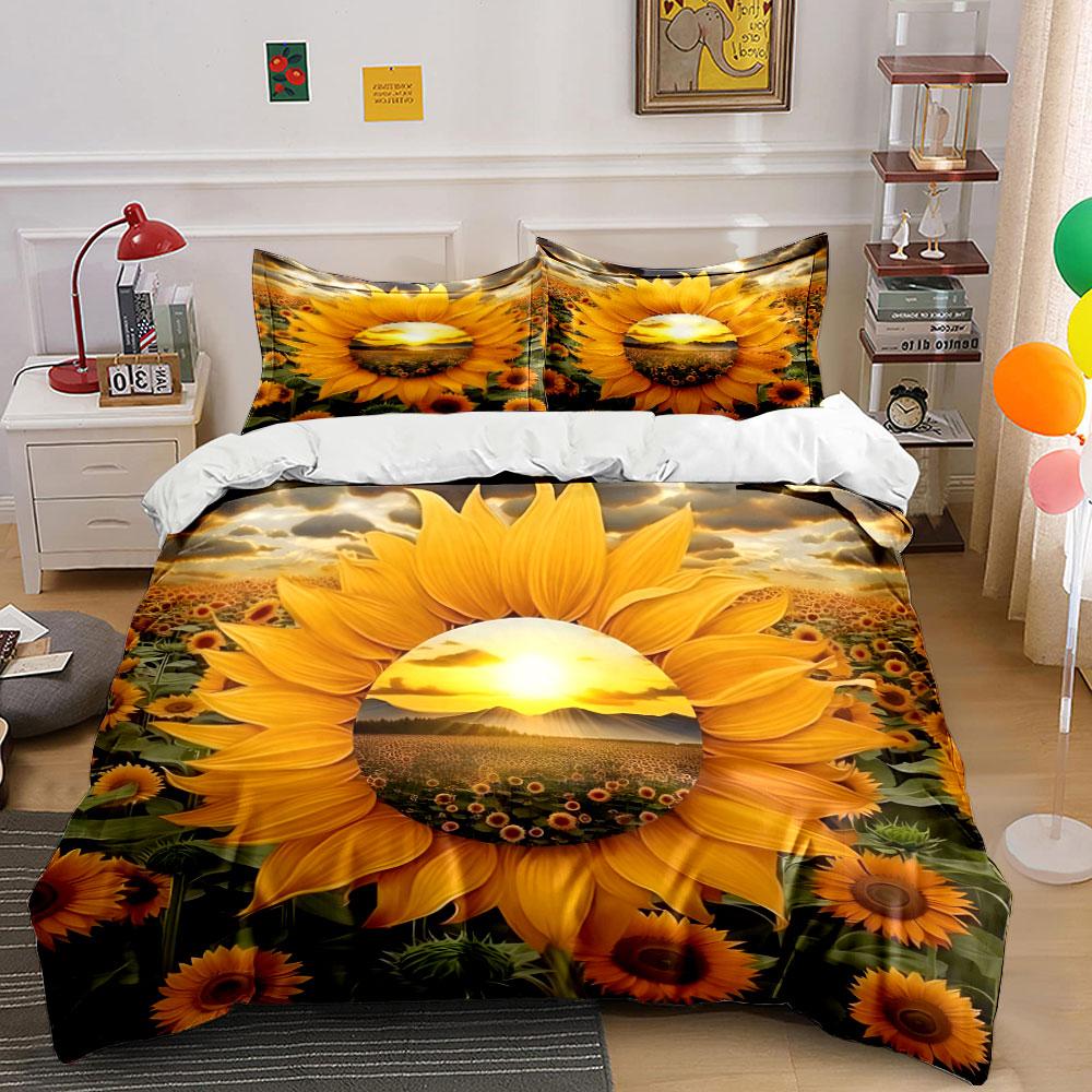 Sunflowers and sunset scenery. Bedding sets Duvet cover sets Duvet covers Pillowcases(1 * Duvet Cover 2 * Pillowcases without duvet insert)