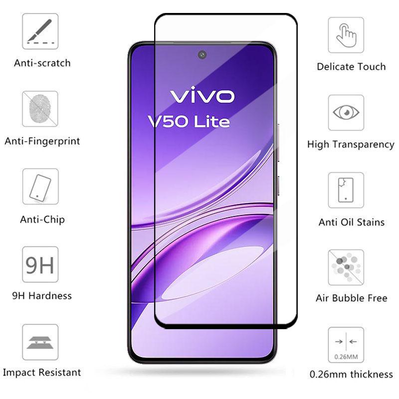 Стекло Full Cover для Vivo V50 Lite Закаленное стекло Защитная пленка для экрана Vivo V50 Lite Защитная пленка для телефона Vivo V50 Lite дюйм 6.77"