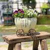 Aesthetic Plant Pot Retro Pumpkin Cart Planter, Decorative Metal Flowerpot with Drainage Hole, Stylish Small Planter for Indoor Outdoor Home