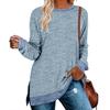 Autumn Winter Women Patchwok Color Pullovers Plus Size Top Casual Loose Round Neck Long Sleeve Split Sweatshirt