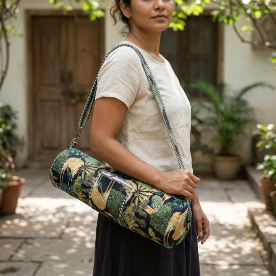 Yoga Mat Bag usalover925 Green Quilted Cotton Jungle Print Yoga 08