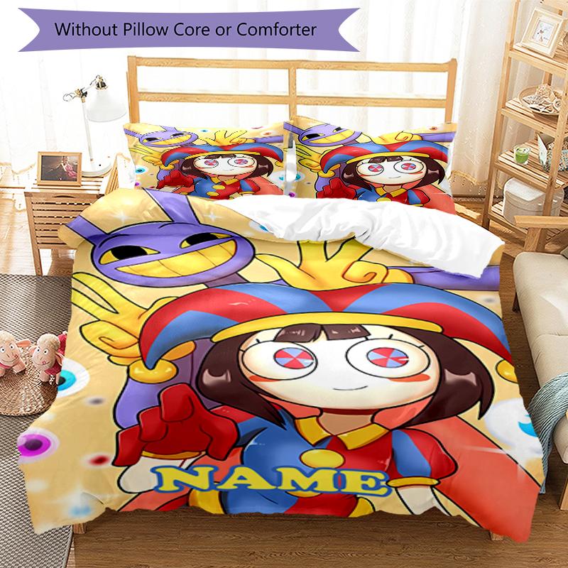 3pcs Custom Name The Amazing Digital Circus Bedding Set Duvet Cover Closure Includes 1 Duvet Cover & 2 Pillowcases, Soft and Comfortable for All Seaso