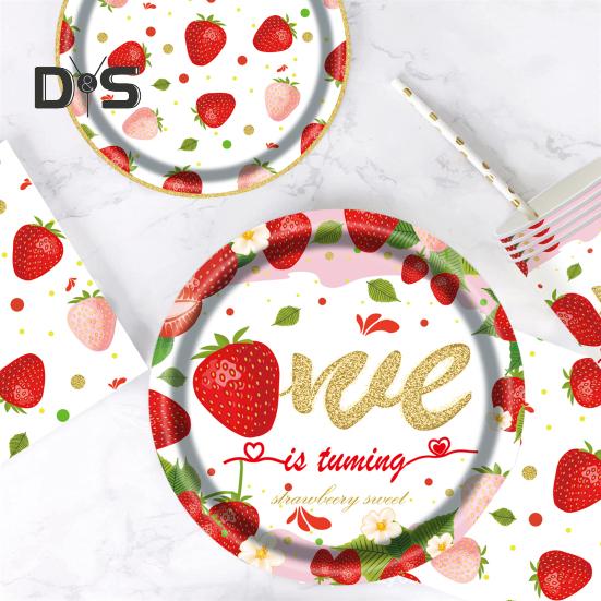 Клубничная вечеринка столовые приборы набор одноразовые тарелки чашки салфетки столовые приборы скатерти клубничная тематика вечеринка принадлежности для дня рождения baby shower свадьба