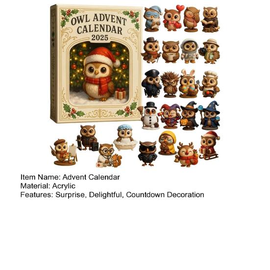 Сова Адвент-календарь Подвески Совы Рождество 2025 24 дня Акриловый календарь обратного отсчета Анималистическая тематика