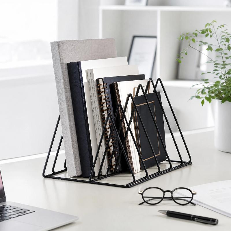 5/9 Grid Triangle Iron File Sorter Metal Desktop Book Magazine Storage Holder for Office Classroom Home Use