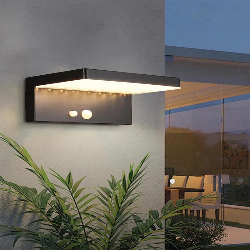 Светодиодный солнечный светильник для сада, квадратный настенный светильник для наружного дворика, датчик движения, освещение забора, настенный декоративный светильник