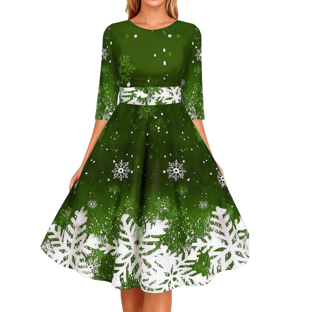 Женское модное и персонализированное платье с принтом «Снежинка», с рукавом средней длины и приталенное