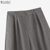 ZANZEA Women Summer Elastic Waist Solid Color Pleated Wide Leg Pants