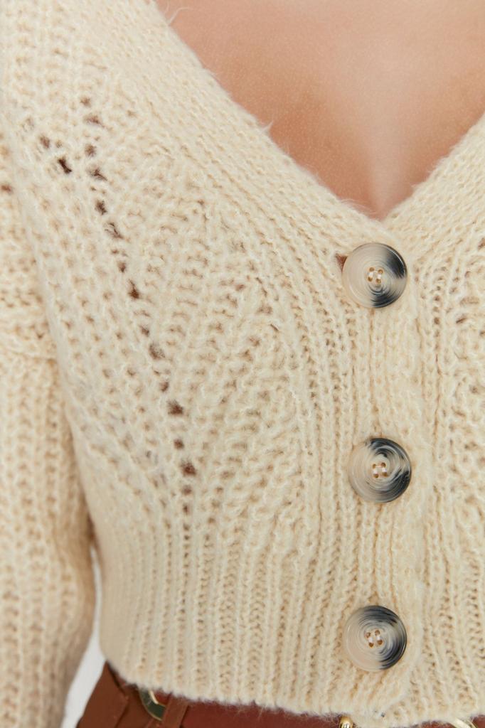 Женский элегантный кардиган, пудровый, мягкий текстурированный укороченный трикотаж, кардиган