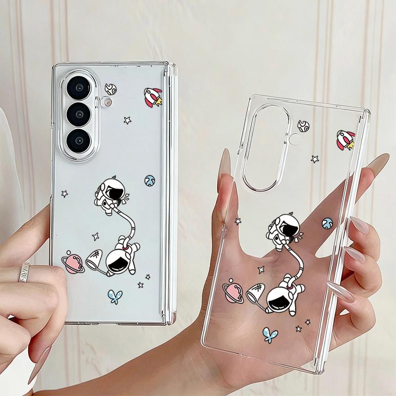 Магнитный чехол для телефона Samsung Galaxy Z Fold 7 6 5 Fold7 Fold6 Fold5 5G, прозрачный противоударный чехол с милым принтом астронавта