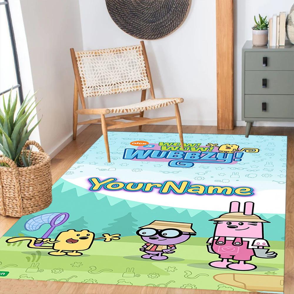 Wow! Wow! Wubbzy Customizable Name Area Rug Design for Bedrooms Dining Room Outdoor Playrooms Anti-slip Rug Decorate Offices Perfect Gift for Women/Me