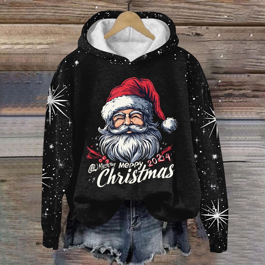 Женская модная толстовка с капюшоном и глубокими рукавами с рождественским принтом