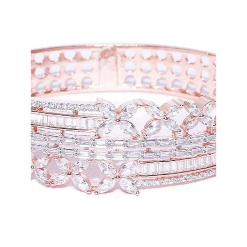 Многослойный яркий браслет из розового золота для женщин | Американские бриллианты | Цветочный полосатый узор | Дизайнерский браслет для девочек в стиле Када