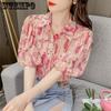 Women's Bubble Sleeve Floral Chiffon Shirt Spring and Summer Design Top Niche French Style