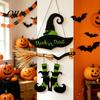 Witch Hat Wall Decor Halloween Boot Sign, Hanging Trick or Treat Decoration Reusable Sign for Home Room, Wooden Front Door Hanger Holiday