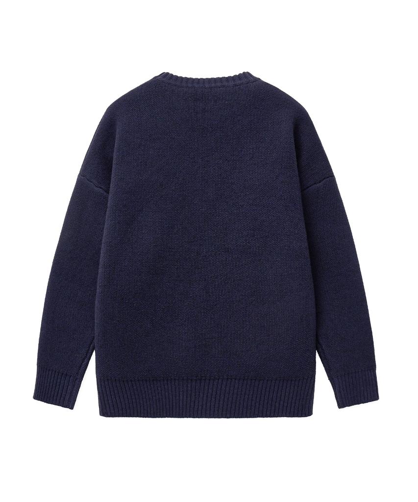 STANDARDERROR 87-Stan192 Pullover Brushed Lettering Jacquard Knit Navy