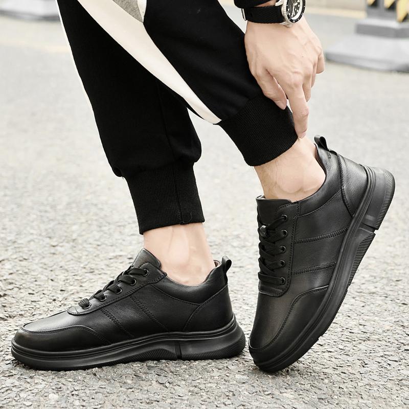 Spring Summer Black White Genuine Leather Men's Shoes Fashion Casual Sneakers Wild Mens Flat Shoes Non-slip Board Shoes