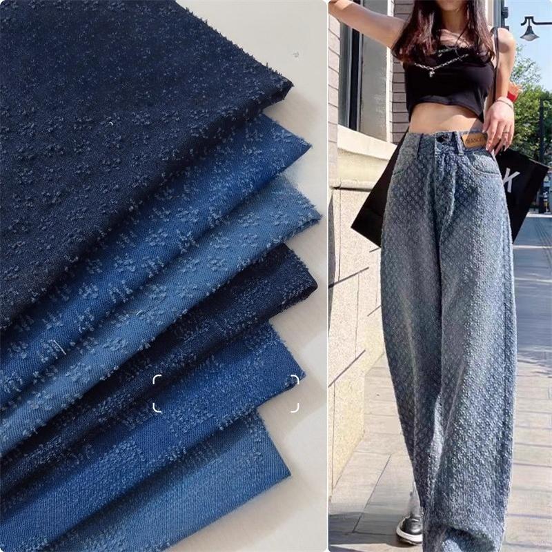 Washed Pure Cotton Denim Jacquard Fabric Vintage Crochet for Diy Sewing Jacket Shirt Dress Clothing Design Fabrics Cloth