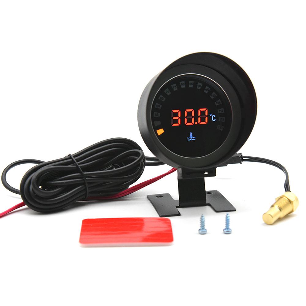 Round LCD Digital Car Truck Water Temp Gauge 10mm Temperature Sensor Temperatura Moto Meter with 28mm 30mm 32mm 34mm Adapter