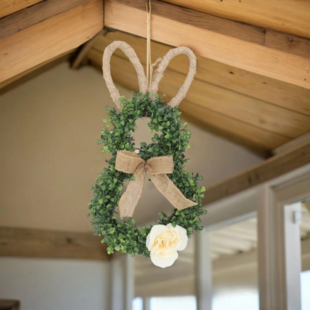 Linen Bow Easter Wreaths With Flower Artificial Wreath Front Door Wreath Window Decoration