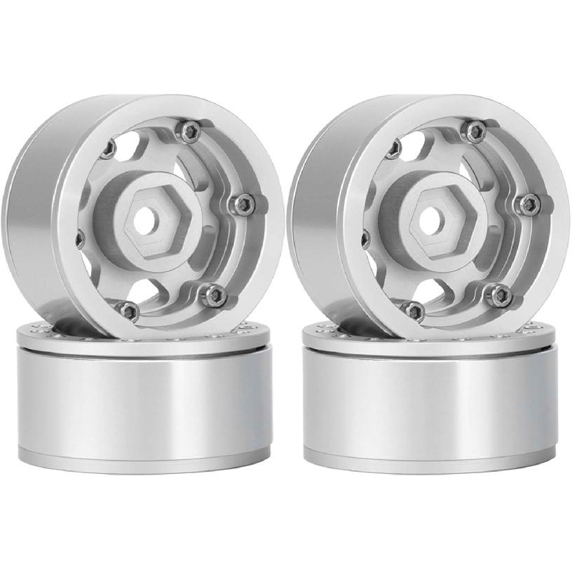 4PCS 1.55 inch Metal Beadlock Wheels Rim Hub RC Aluminum Alloy Wheel Replacement for 1:10 RC Rock Crawler Car for Axial 90069 D90 TF2 Tamiya CC01 MST