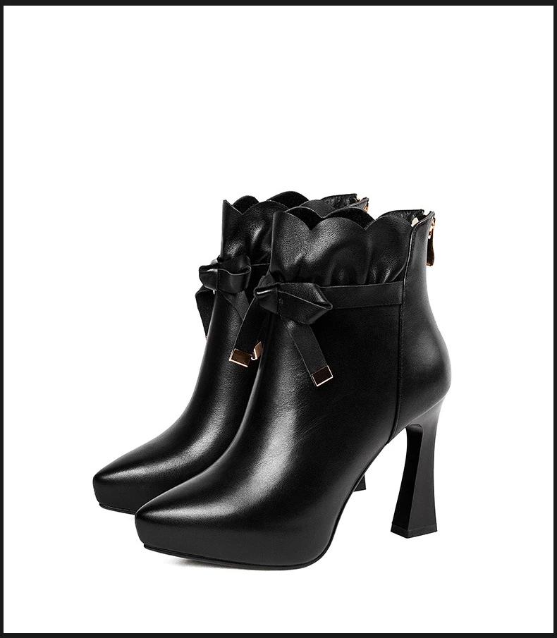 Элегантная женская обувь Супервысокий тонкий каблук Заостренный носок Бант-бабочка весна и осень На улице Теплые офисные ботильоны