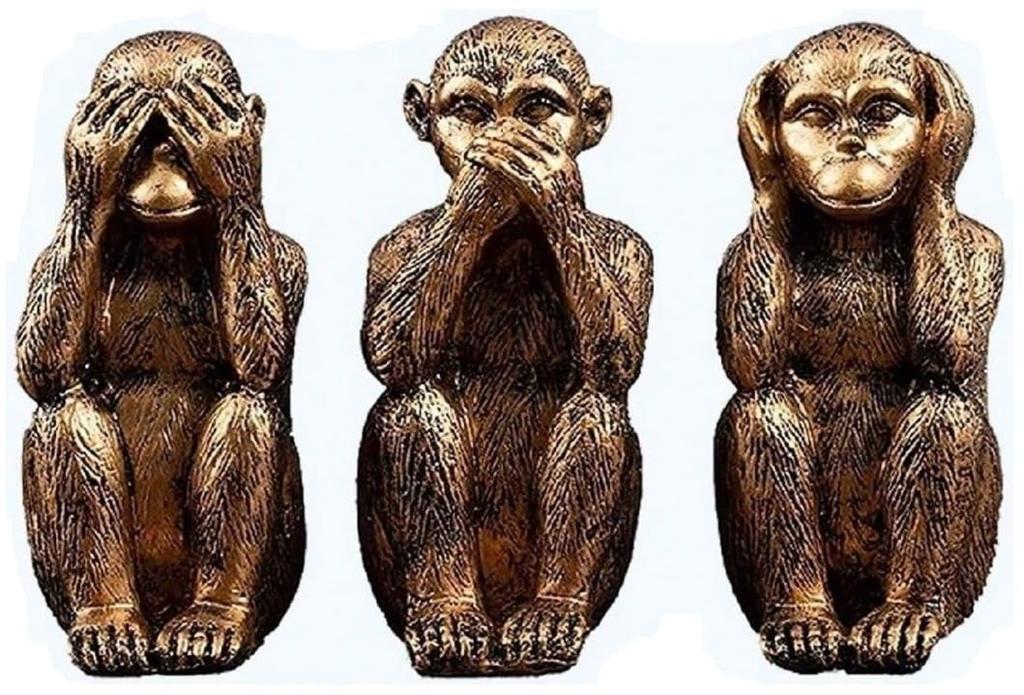 Three See No Hear No Speak No Cute Pose Set of 3 Monkeys Evil, Evil, Evil, Figures, (Gold)