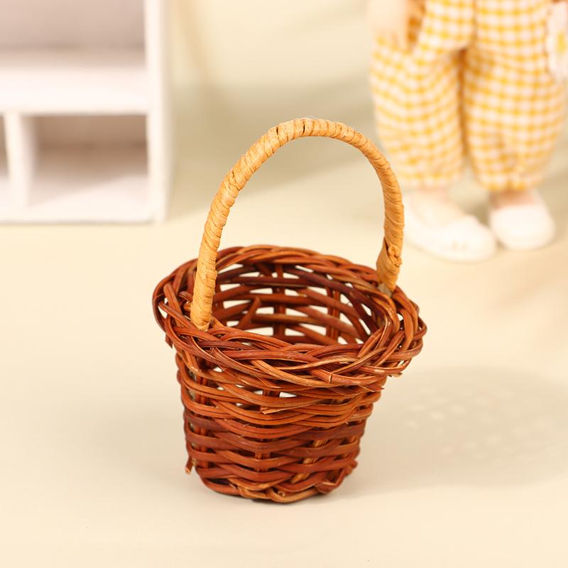 1Pcs Dollhouse Miniature Woven Flower Basket Hand Basket Storage Basket Kids Pretend Play Toy Doll House Accessories