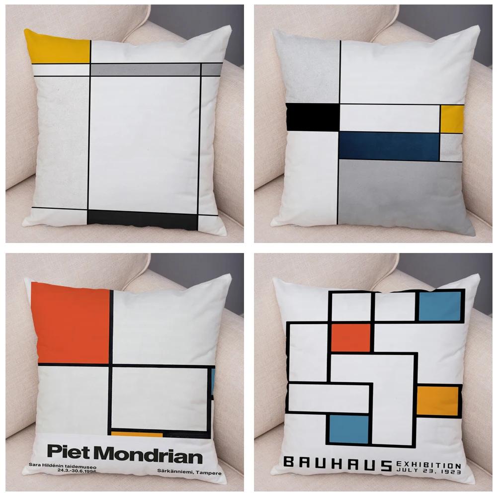 Piet Mondrian Geometric Line Color Block Pillowcase Soft Plush Throw Cushion Cover Decor Nordic Style Pillow Case for Sofa Home
