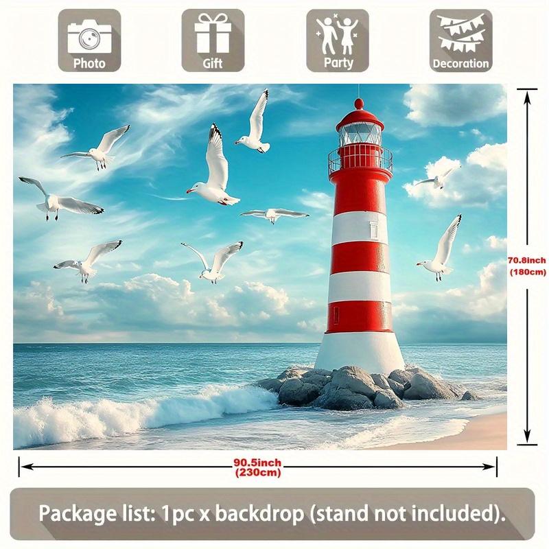 Lighthouse Seagull Party Banner, Coastal Polyester Backdrop for Home Wall Decor and Props