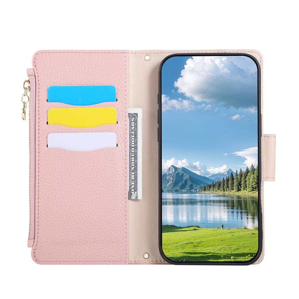 For Xiaomi Redmi Note 14 4G (163.25mm) Case Zipper Wallet Leather Phone Cover with Wrist Strap