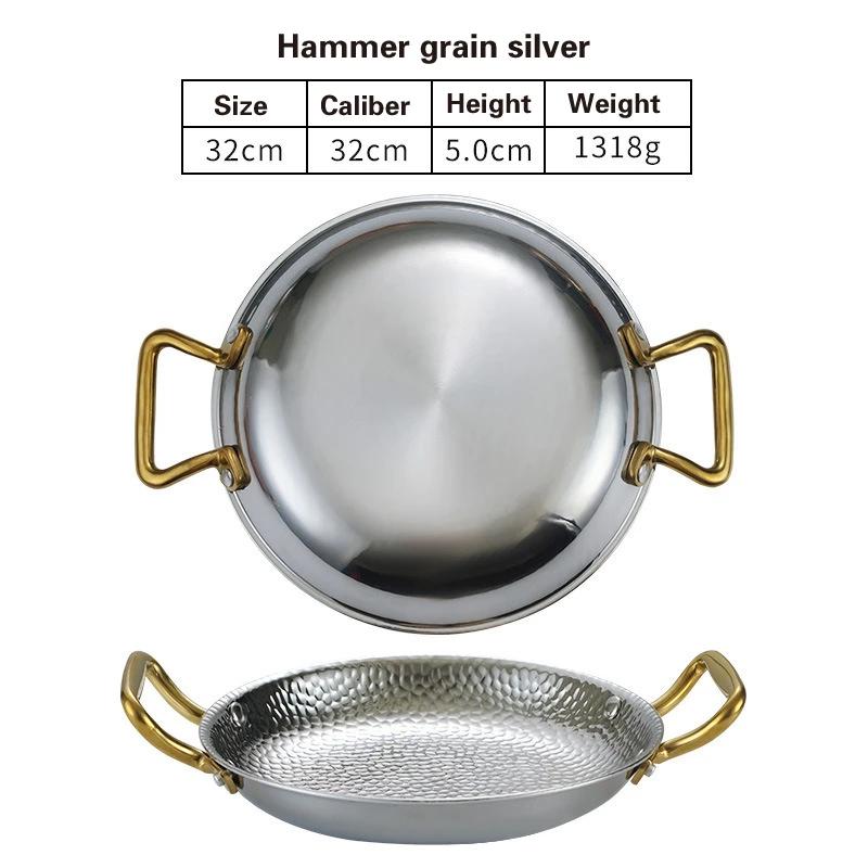 Кастрюля для испанского риса с морепродуктами из нержавеющей стали 304 Коммерческая тарелка для раков Кастрюля с плоским дном для тушеного риса Сковорода с двумя ручками для жарки хот-пот