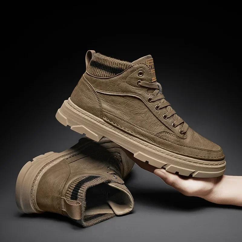 Осенние мужские ботинки, качественная кожаная мужская повседневная обувь, высокие мужские ботинки на толстой подошве, мужские мокасины в британском стиле, Botas Para Hombre