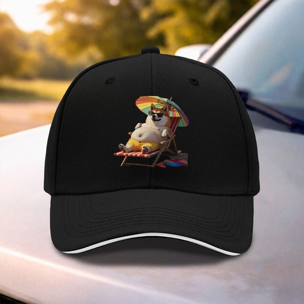 Funny Shiba Inu Beach Vacation Print Baseball Cap Adjustable Unisex Outdoor Leisure Cap