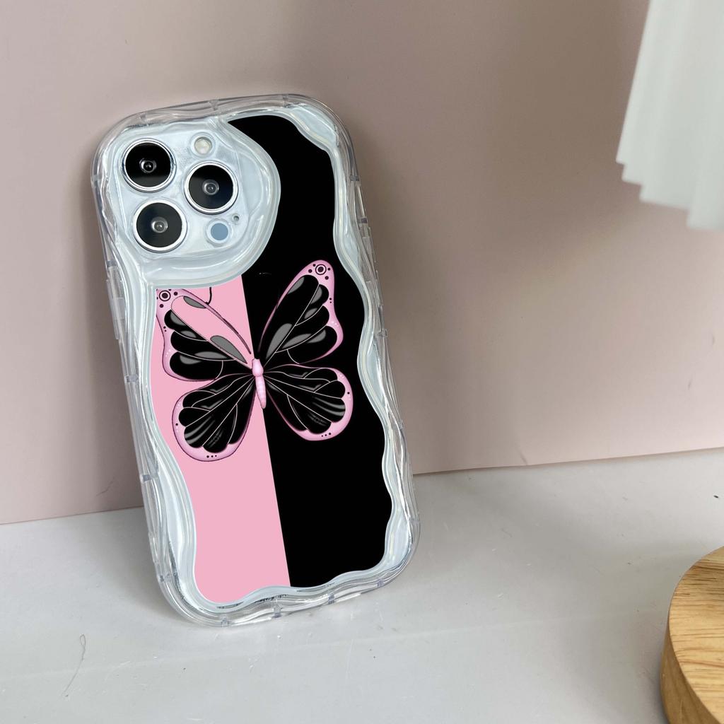 N40 Волнистый чехол для телефона с бабочкой для iPhone 15 14 13 Pro Max 8 Plus Samsung S24 S23 Ultra A54 A14 A34 Xiaomi Redmi 13C Huawei Honor Мягкая задняя крышка