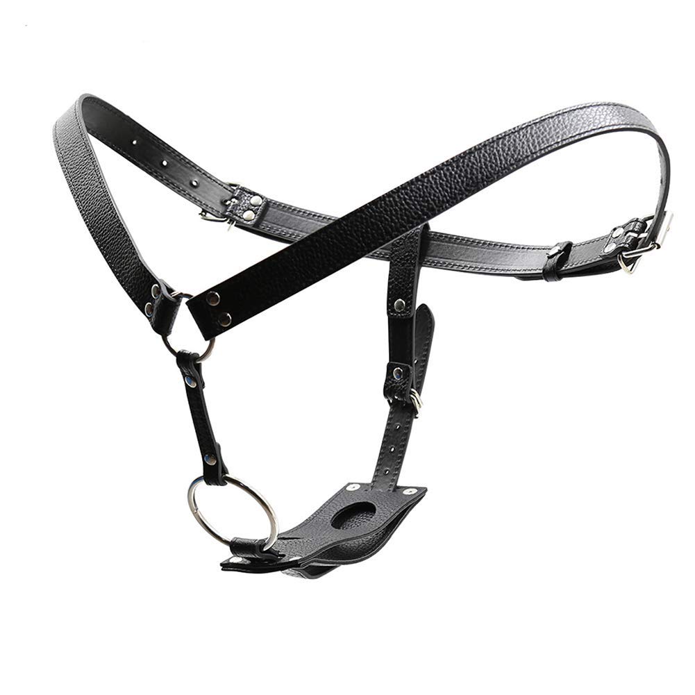 Chastity Belt for Women PU Dildo Pants Wearable Bondage Chastity Belt Fixed Belt Chastity Pants SM Adult Toys (B)