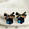 1 Pair Fashion Faux Crystal Bowknot Cube Ear Stud Earring Jewelry Accessory for Party