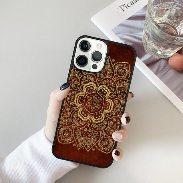 Деревянный чехол для телефона с цветочной мандалой Для Для iPhone 17 Air 16 15 11 12 13 14 Pro Ma Plus coque