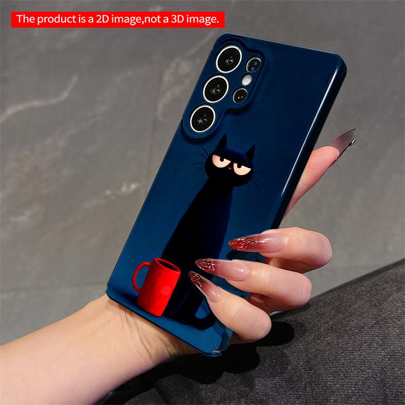 2DFlat Samsung phone case Grumpy Black Cat with Red Mug Applicable to Galaxy S23 S24 S25ULTRA S26 A12 A14 A15 A16 A54 A55