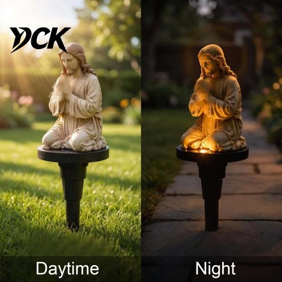 Outdoor Decorative Statues Solar Prayer Statue Garden Stake Light, Waterproof Resin Human Figure Sculpture for Patio Backyard Figures Lawn Pathway