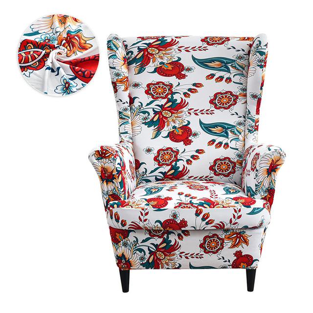Printed Wing Chair Cover Stretch Spandex Armchair Covers Nordic Washable Relax Sofa Slipcovers Cushion Cover For Wed Decor