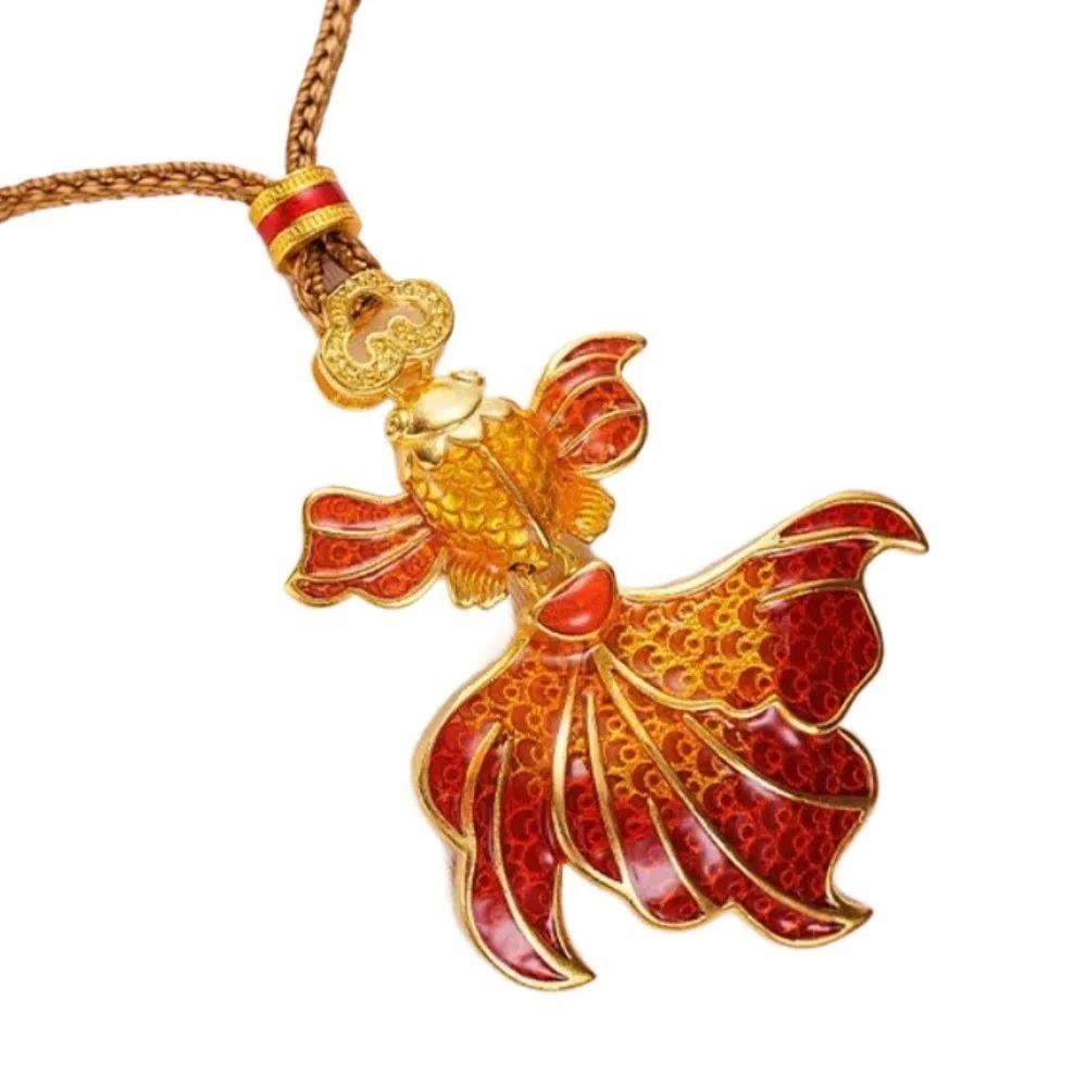 Золотая Рыбка Дракон Подвеска Ожерелье Цветочное Ожерелье до Ключиц Ожерелье в Китайском Стиле Подарки