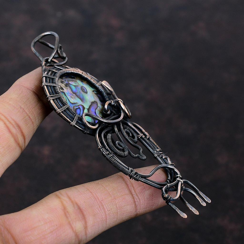 Подвеска из ракушки абалона, обернутая медной проволокой, ювелирные изделия из ракушки абалона, подвеска из драгоценного камня ручной работы, свадебный подарок, замечательные ювелирные изделия из медной проволоки