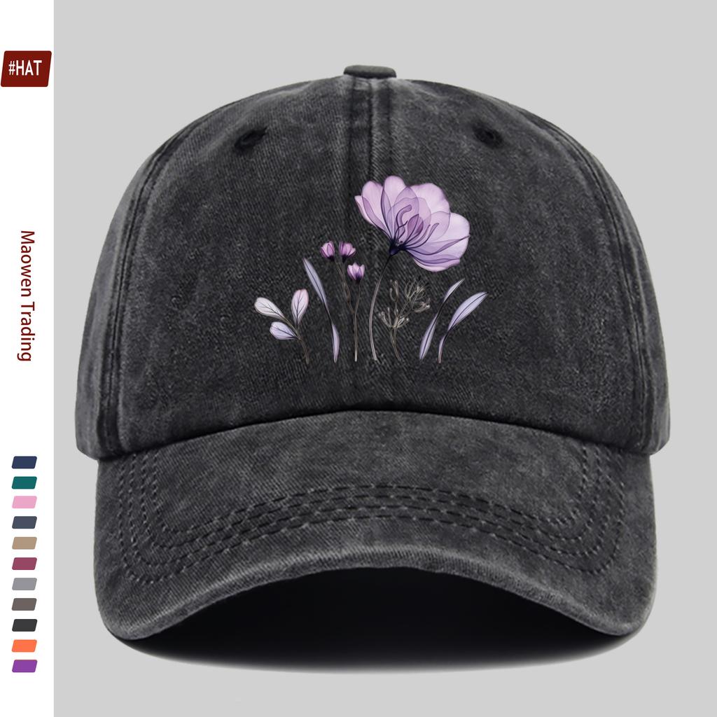pc Elegant Purple Floral Theme Printed Baseball Cap with Floral Design Golf Hat Comfortable Lightweight Papa Cap Adjustable St