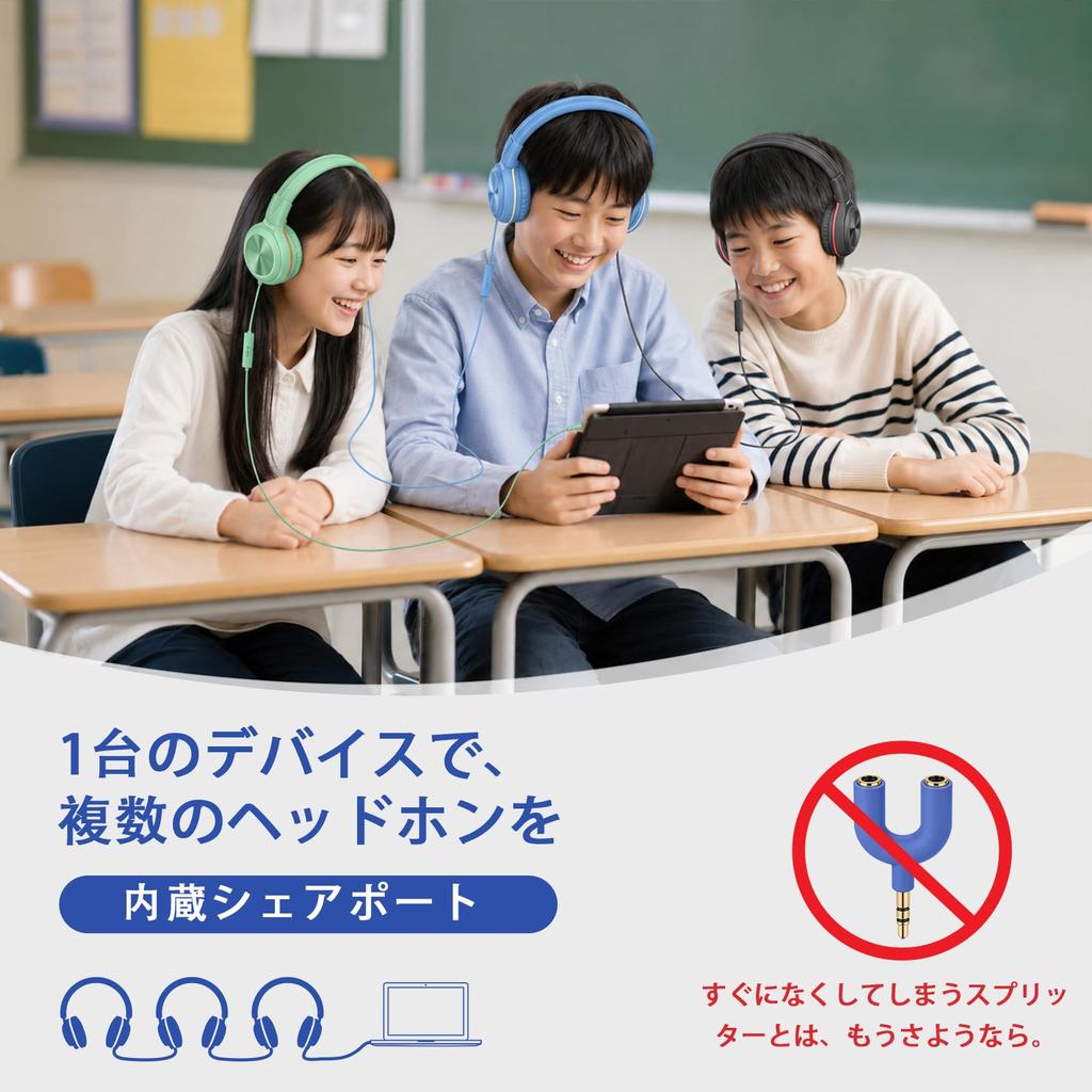 SIMOLIO Kids with microphone and volume limiting suitable for school and online Headphones, Type-C/3.5mm compatible, 3-level (85/94/104dB), classes.