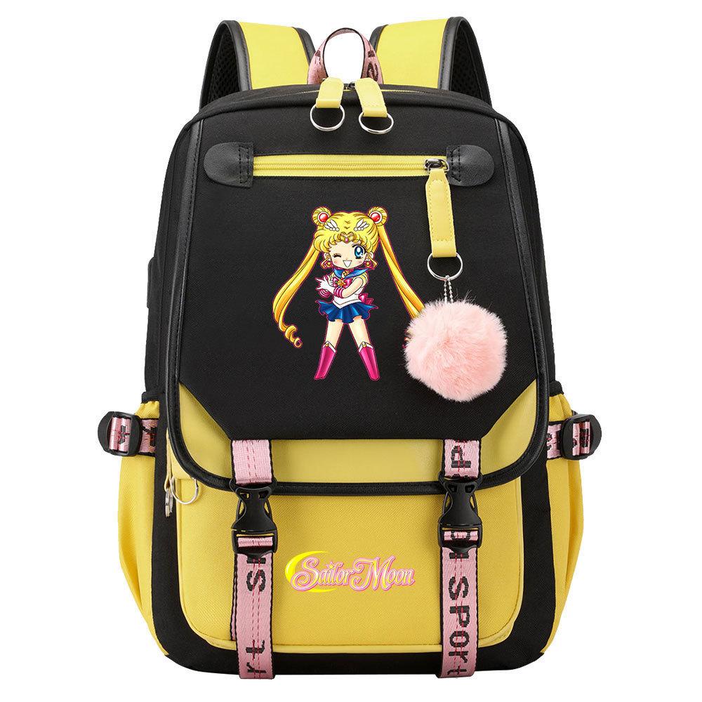 Новый аниме-рюкзак Sailor Moon с USB-подключением для подростков и школьников, мужской и женский, с откидной крышкой.
