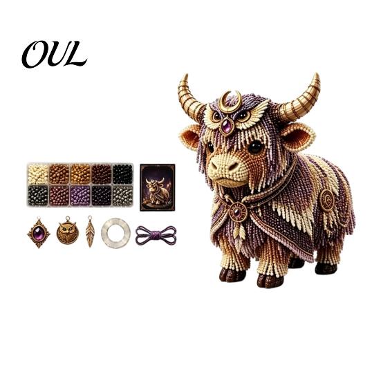 Bead Art Project Highland Cow Kit, Mythical DIY Craft Tiny Decorative 3D Beaded Animal, for Adults Teens Handmade Gift Ornament Kit