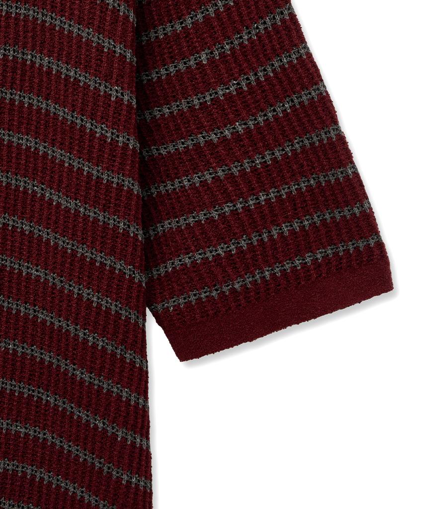 INTEMPOMOOD Honeybee Stripe Collar Knitwear_Wine