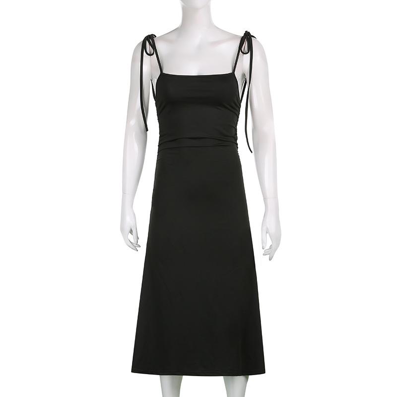 Черная юбка-камисоль, женское облегающее платье с небольшой складкой сбоку и завязками на талии