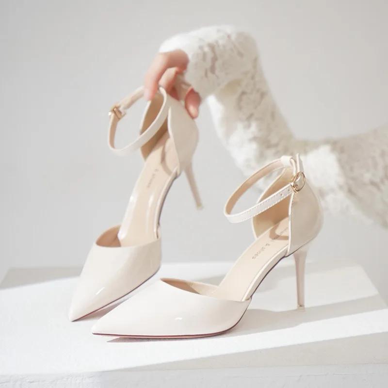 Мода Летняя Мода Женские Туфли-Лодочки Острый Носок Лакированная Кожа Пряжка Босоножки на Высоком Каблуке Женская Карьера Повседневная Свадебная Обувь